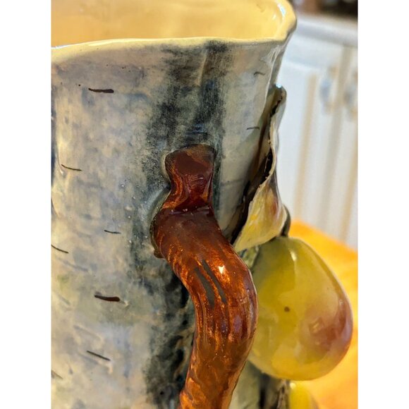 Antique Majolica Birch Tree Vase with applied Pears and Leaves 11 - Picture 12 of 16